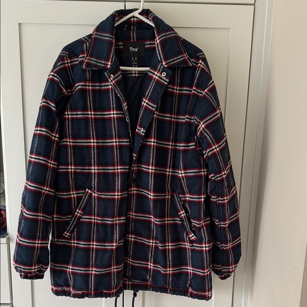 Aritzia Blue and Red Puffer Jacket Warm and Durable